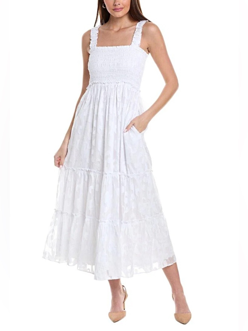 Lilly Pulitzer Hadley White Smocked Midi Dress Large